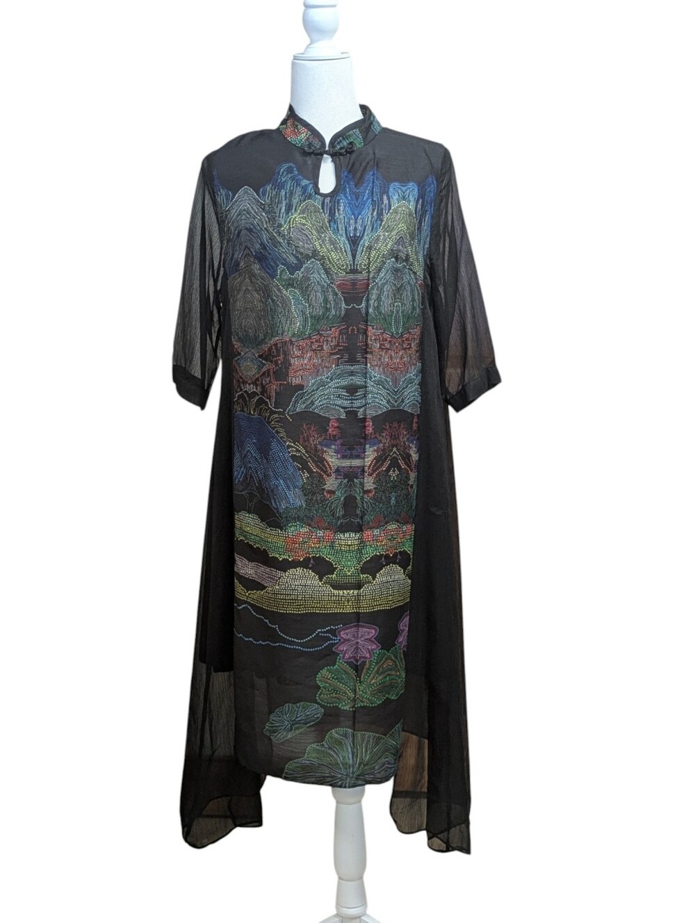 Vicky and Lucas Black Mandarin Collar Sheath Dress Size Large